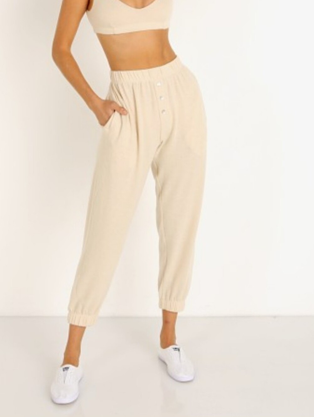 DONNI. Light Beige Button-Front Jogger Pants